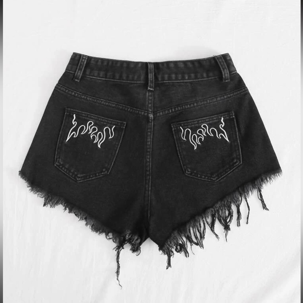 Women’s Black and white Flame Jean Shorts